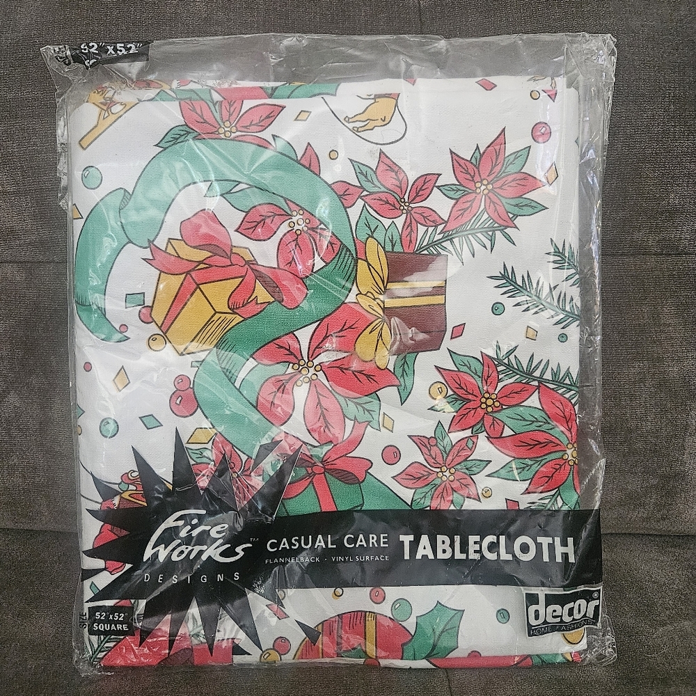 New 1993 Christmas Vinyl Tablecloth 52x52